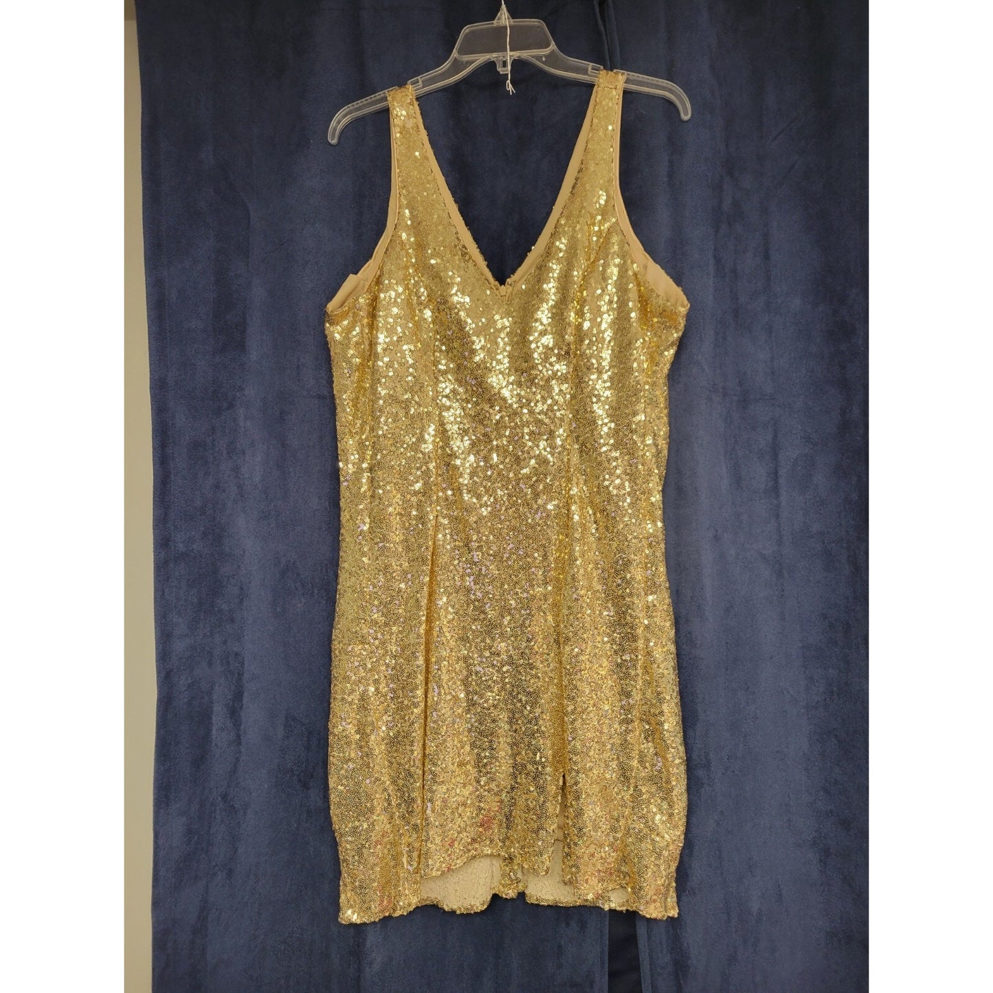 Eva USA Bright Gold Sequin Short Formal Party Homecoming Dance Dress Size Large