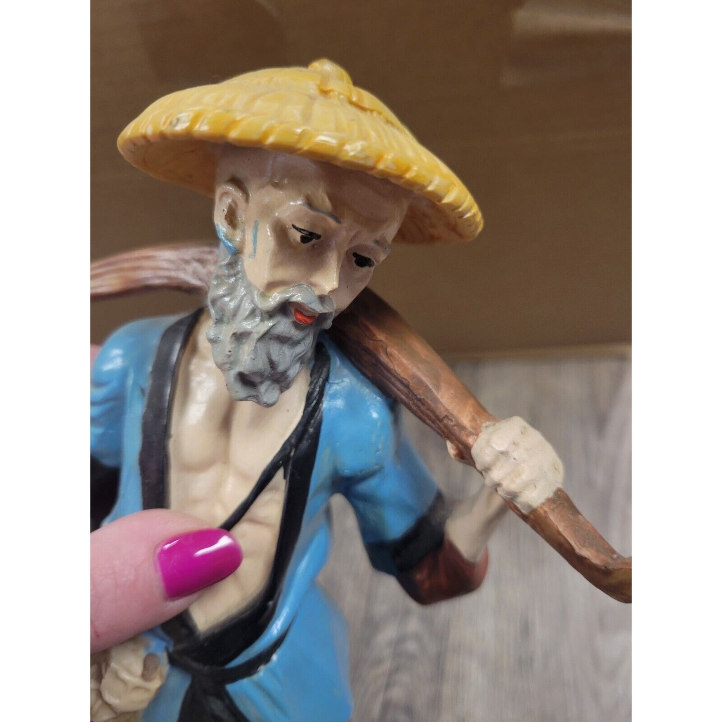 Vintage Asian Oriental 13" Fishing Fisherman Figurine Antique Statue Japanese