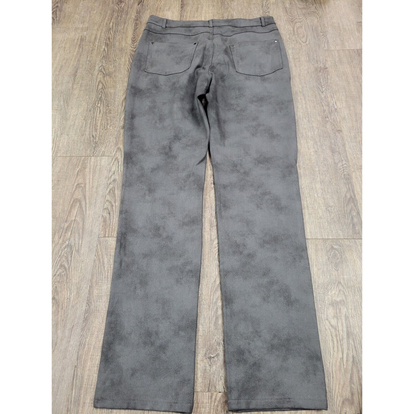 Tempo Paris Faux Leather-Feel Black Gray Straight Leg Dress Pants Womens Size 12