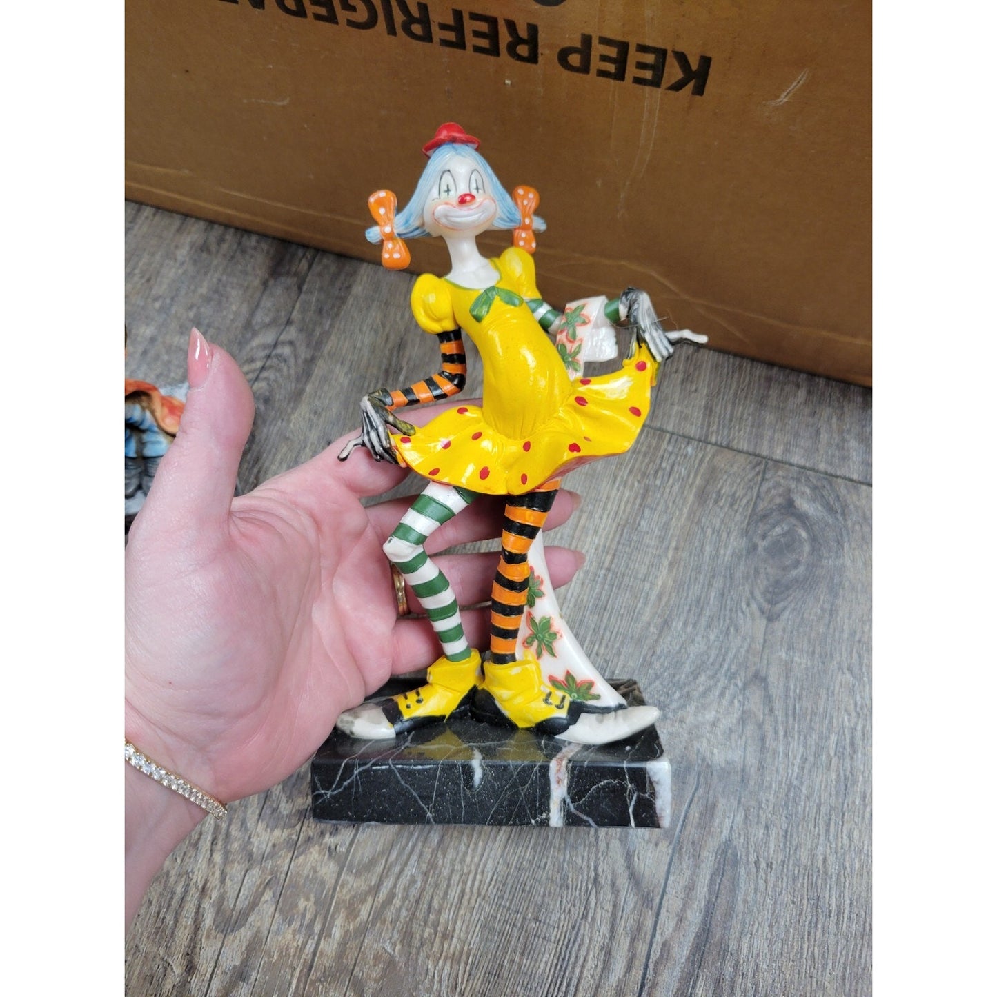 Fontanini Depose Italy Clown Figurine On Carrara Marble Base Vintage Lot of 3