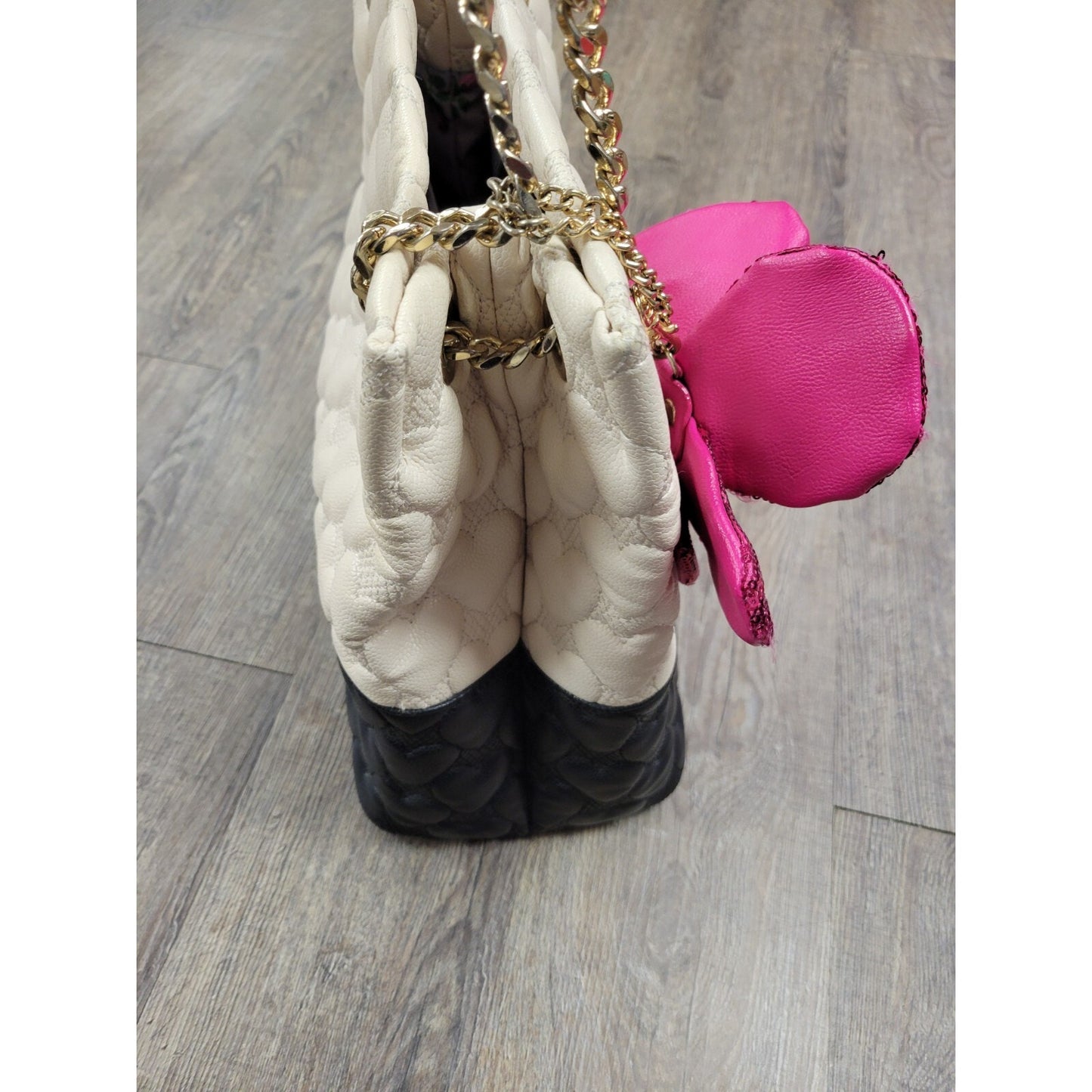 Betsey Johnson Be My Better Half Handbag Chain Strap Black Ivory Pink Purse