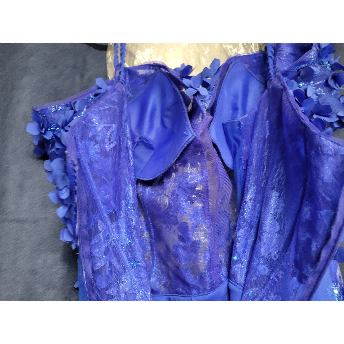Ladivine by Cinderella Royal Blue Off The Shoulder 3D Applique Floral Gown 18