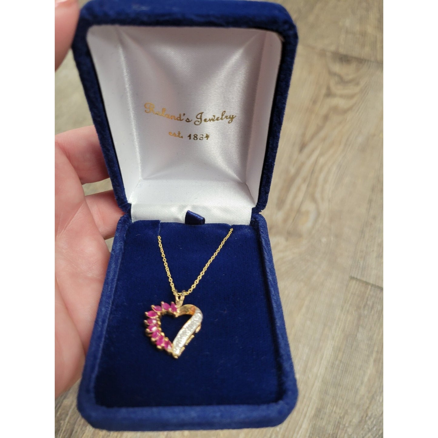 Ruby Pink Diamond Heart Necklace Gold Vermeil over Sterling Silver - 18" Chain