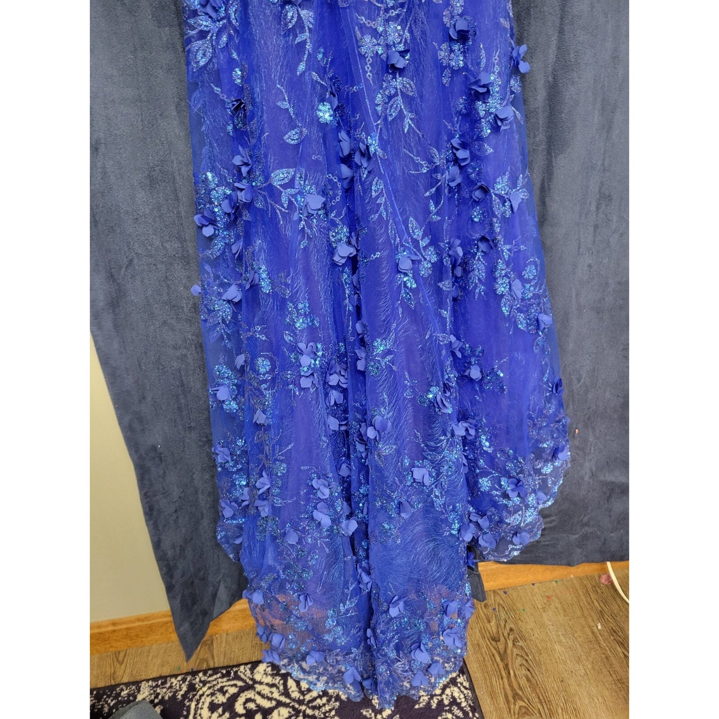 Ladivine by Cinderella Royal Blue Off The Shoulder 3D Applique Floral Gown 18