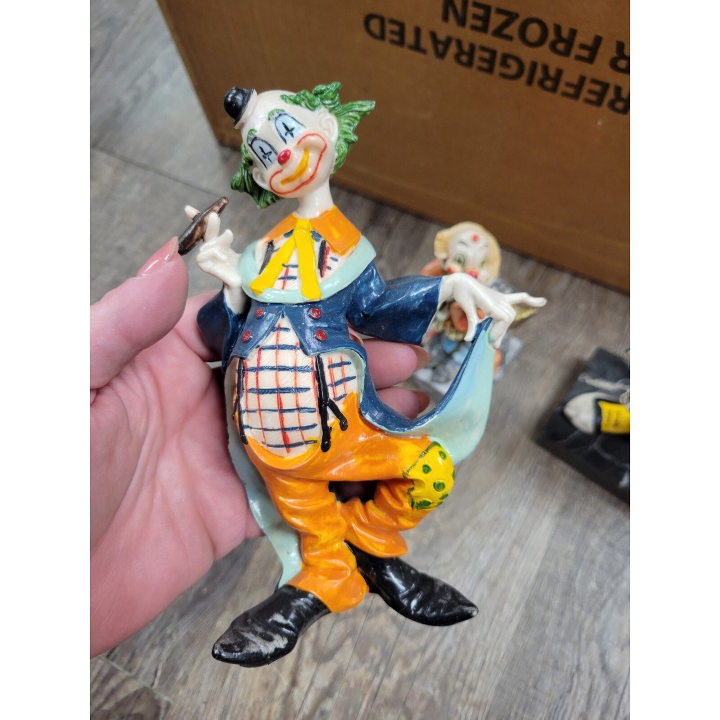 Fontanini Depose Italy Clown Figurine On Carrara Marble Base Vintage Lot of 3