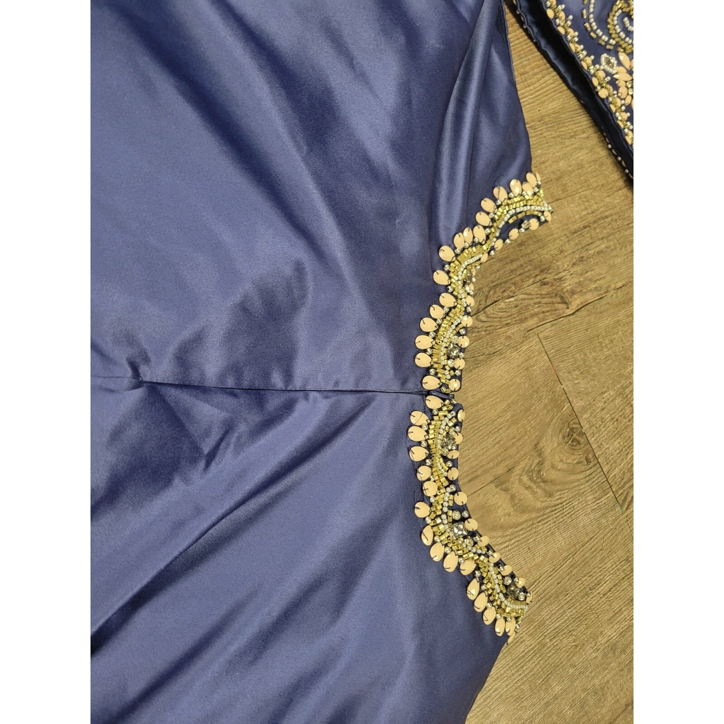 Rachel Allan Hand-Beaded Navy Blue Satin 2 Piece Prom Dance Dress Size 12