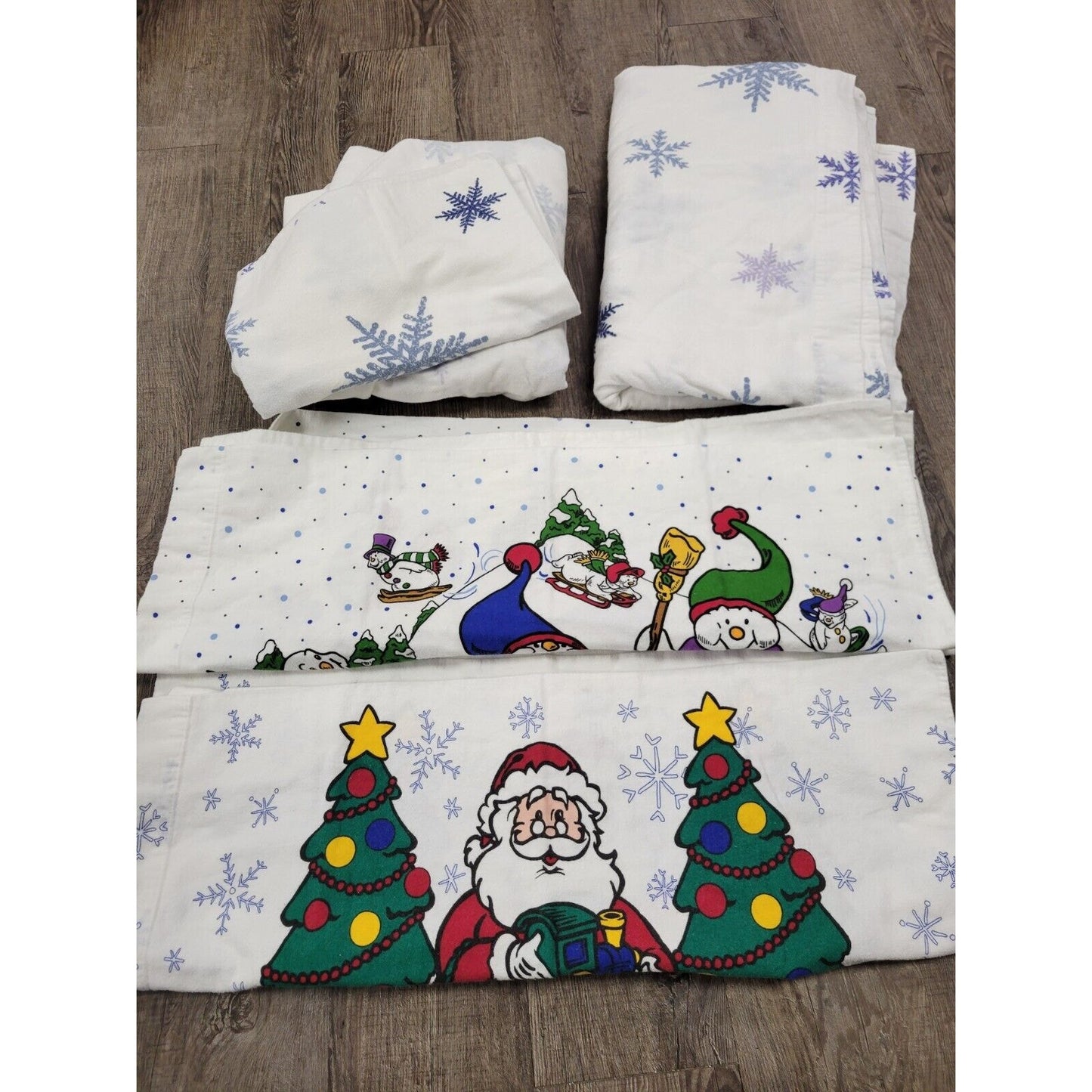 Portuguese Cotton Flannel Christmas Full Size Sheet Set with 5 pillowcases