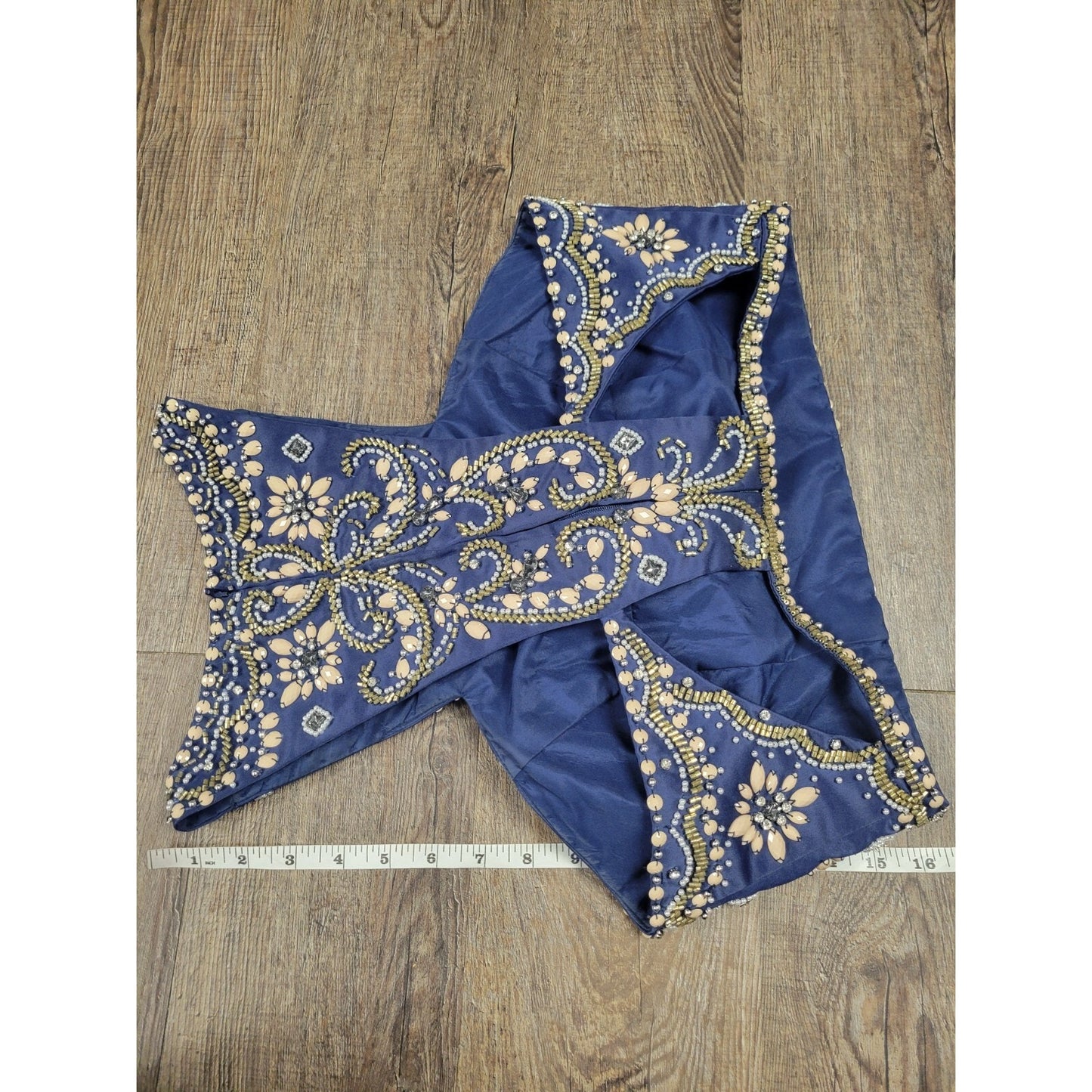Rachel Allan Hand-Beaded Navy Blue Satin 2 Piece Prom Dance Dress Size 12