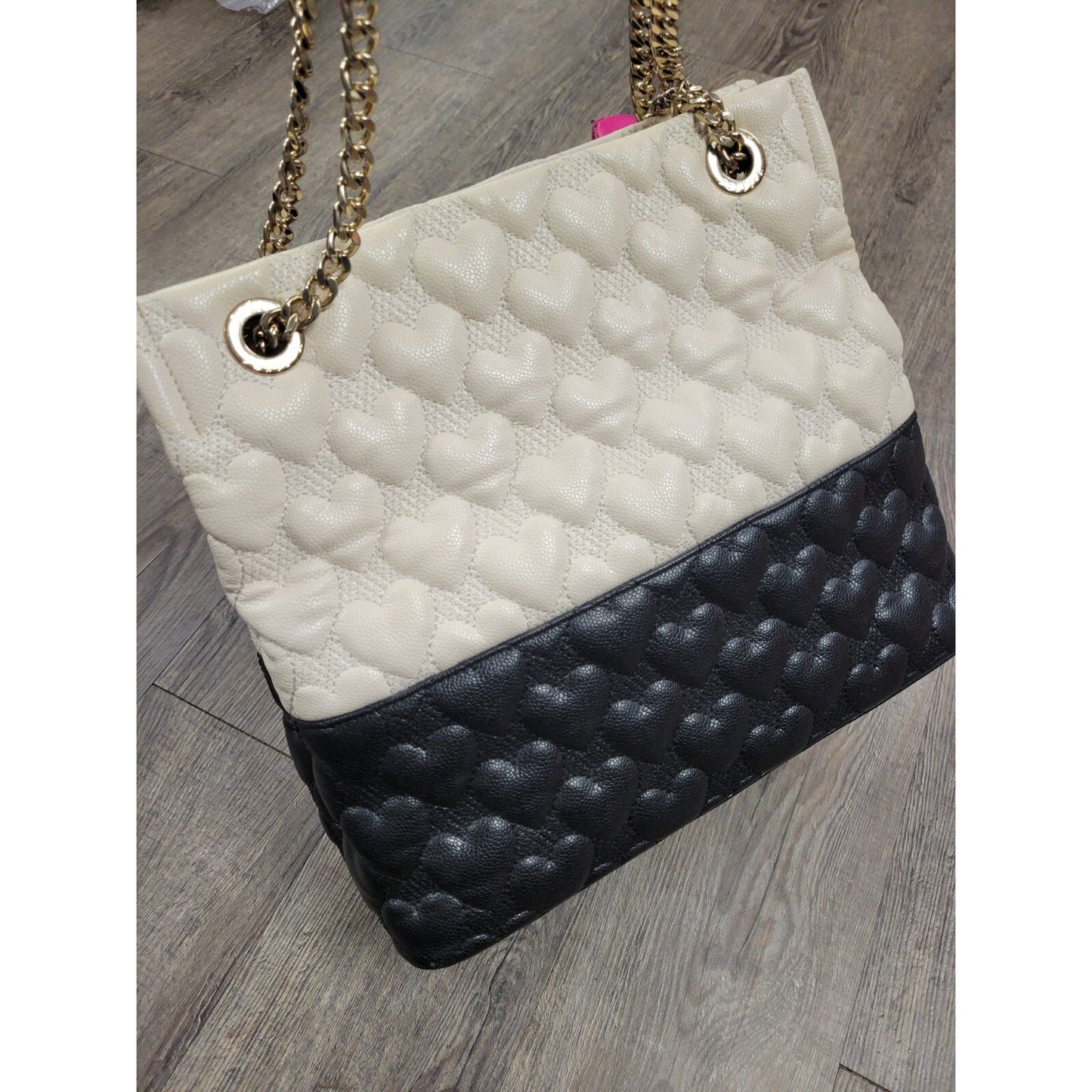 Betsey Johnson Be My Better Half Handbag Chain Strap Black Ivory Pink Purse