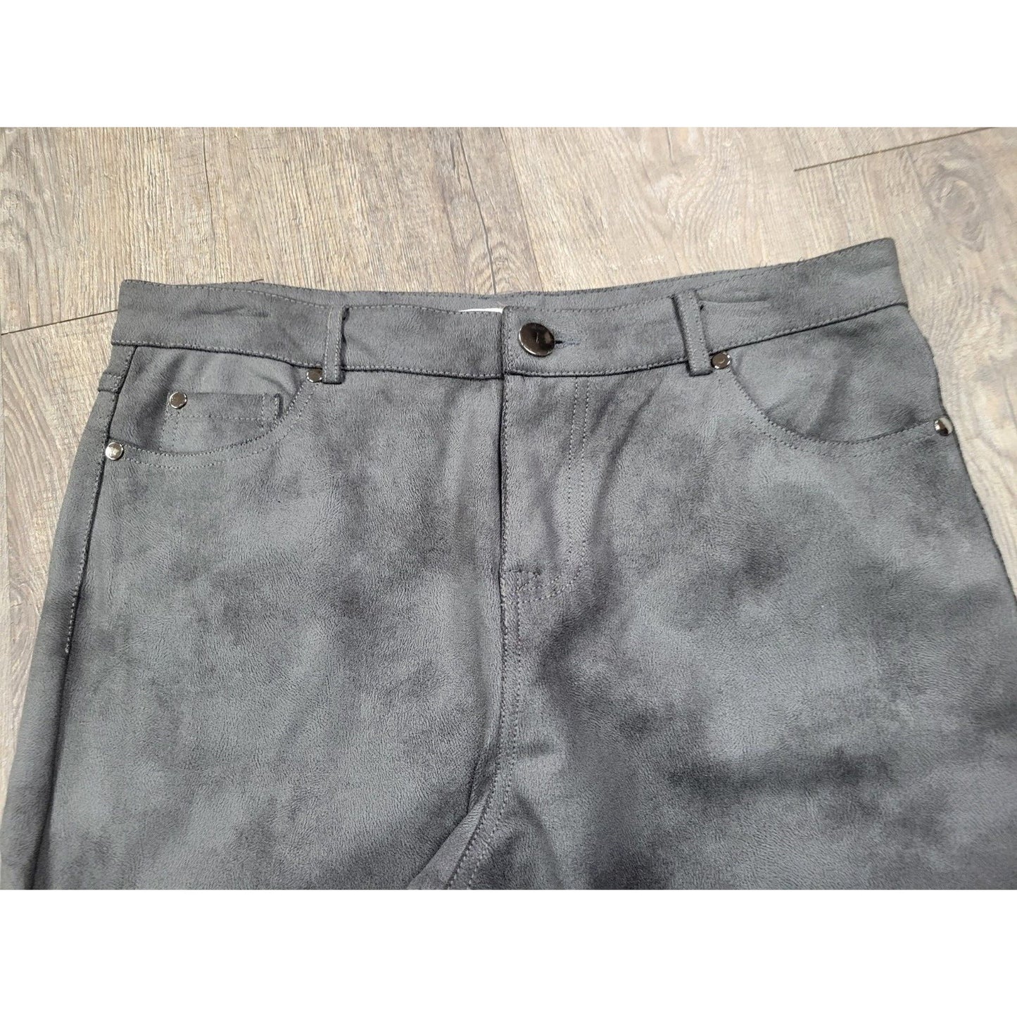 Tempo Paris Faux Leather-Feel Black Gray Straight Leg Dress Pants Womens Size 12