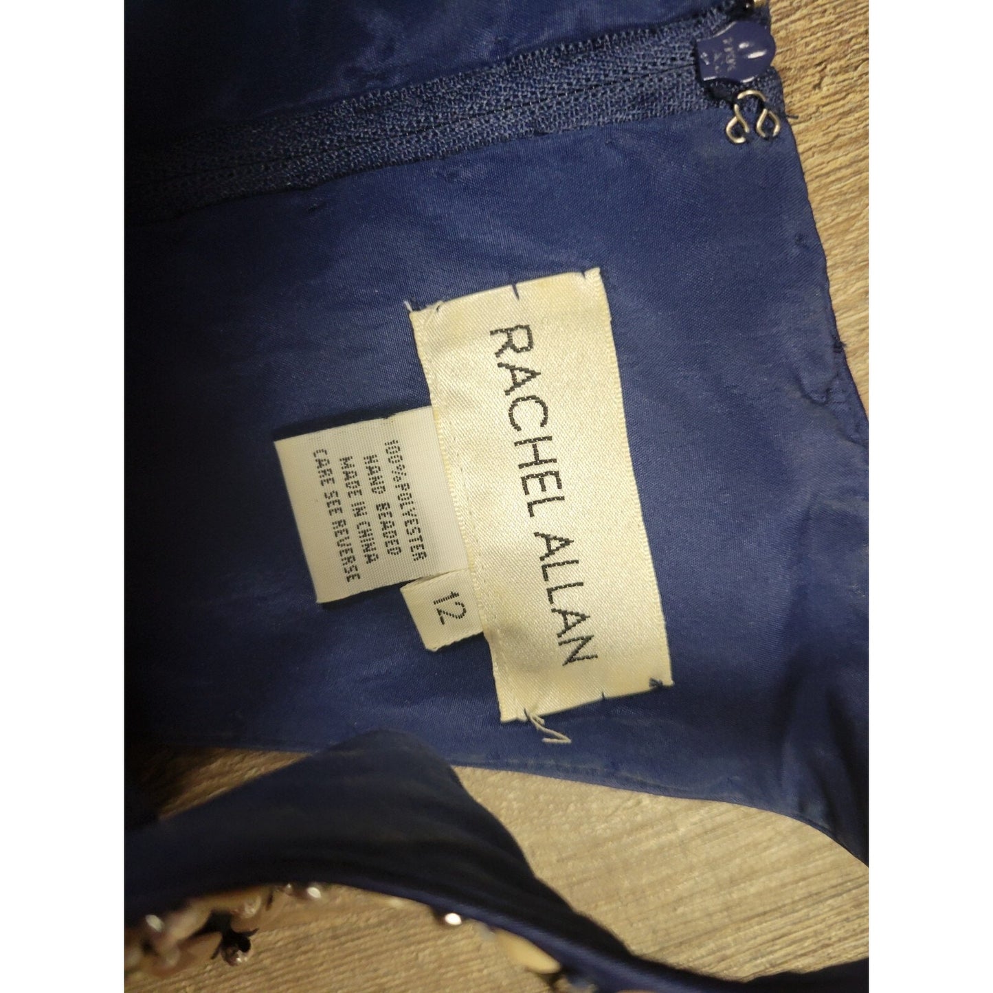 Rachel Allan Hand-Beaded Navy Blue Satin 2 Piece Prom Dance Dress Size 12