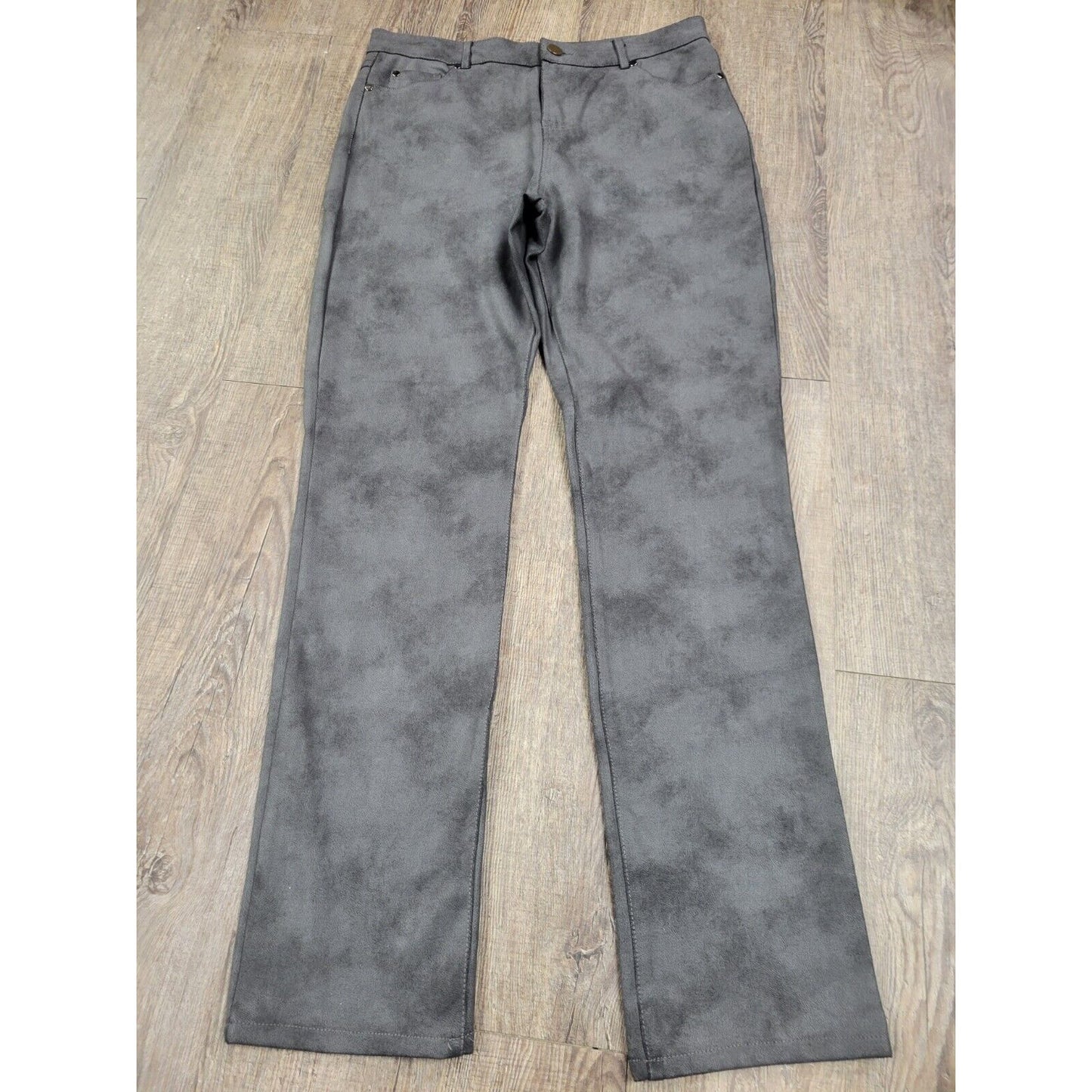 Tempo Paris Faux Leather-Feel Black Gray Straight Leg Dress Pants Womens Size 12