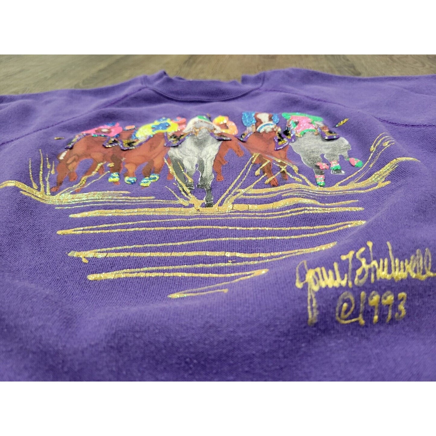 1993 Handpainted Kentucky Derby Race Horse Crewneck Joan Studwell XL Sweatshirt