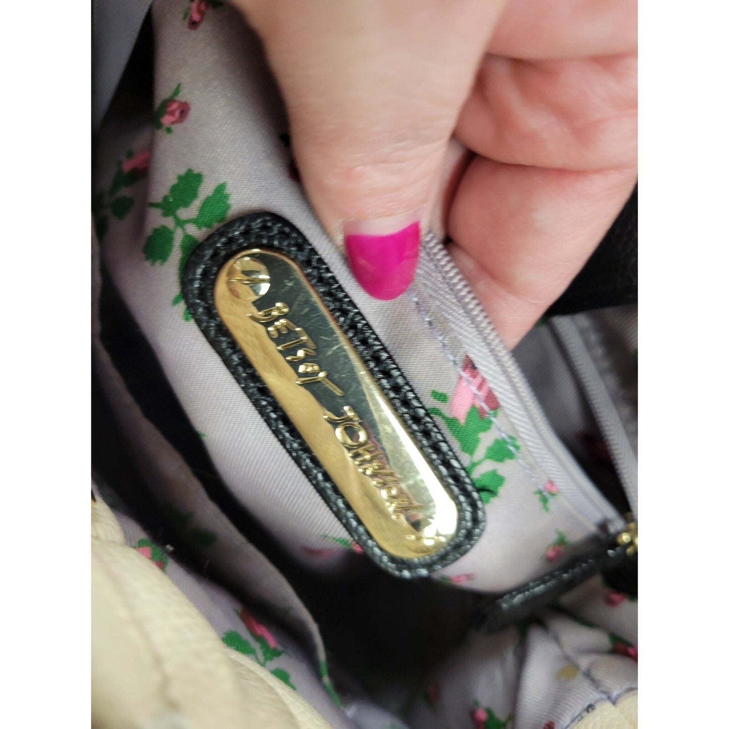 Betsey Johnson Be My Better Half Handbag Chain Strap Black Ivory Pink Purse