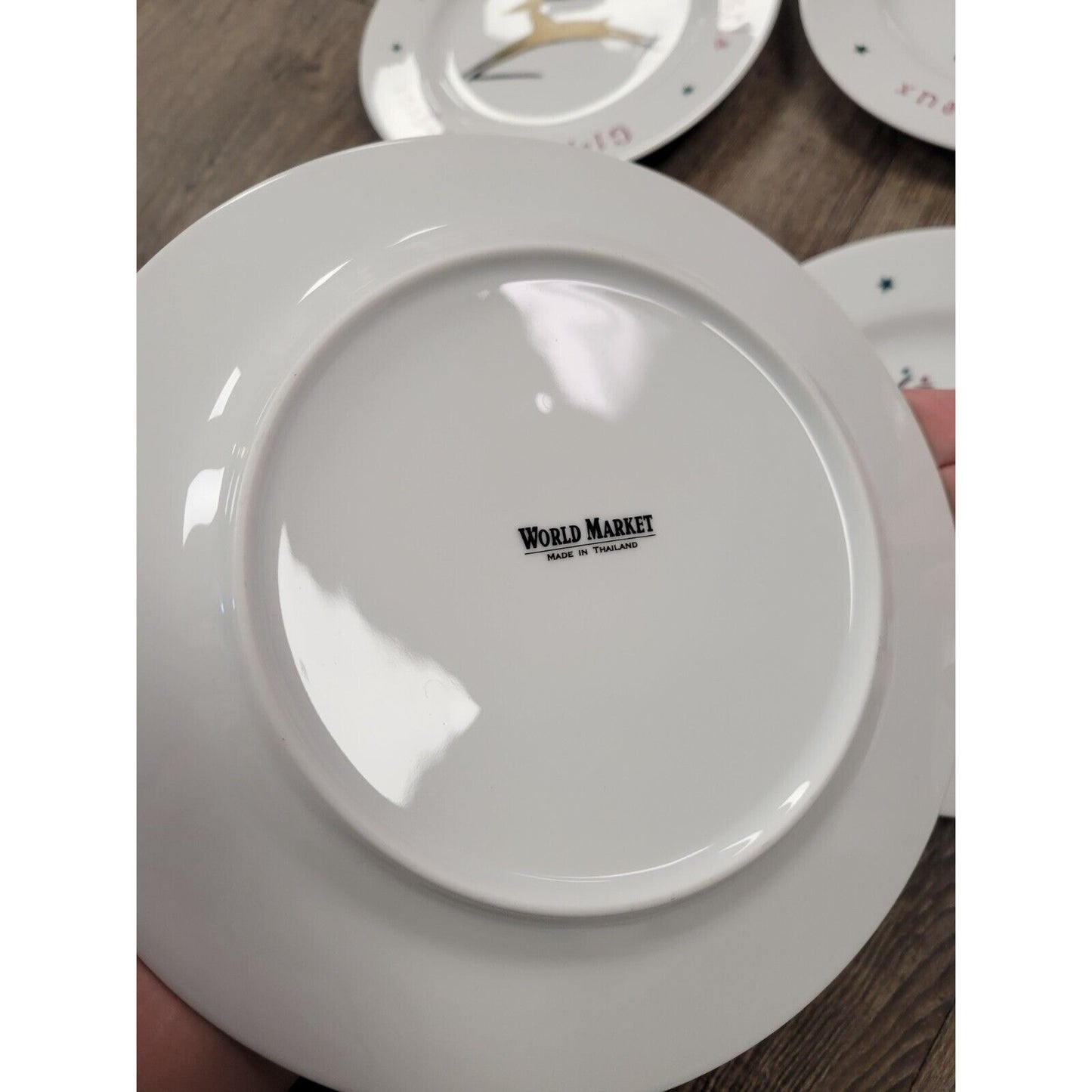 World Market REINDEER - JOY 8" Dessert Plate Set of 6 Christmas Porcelain
