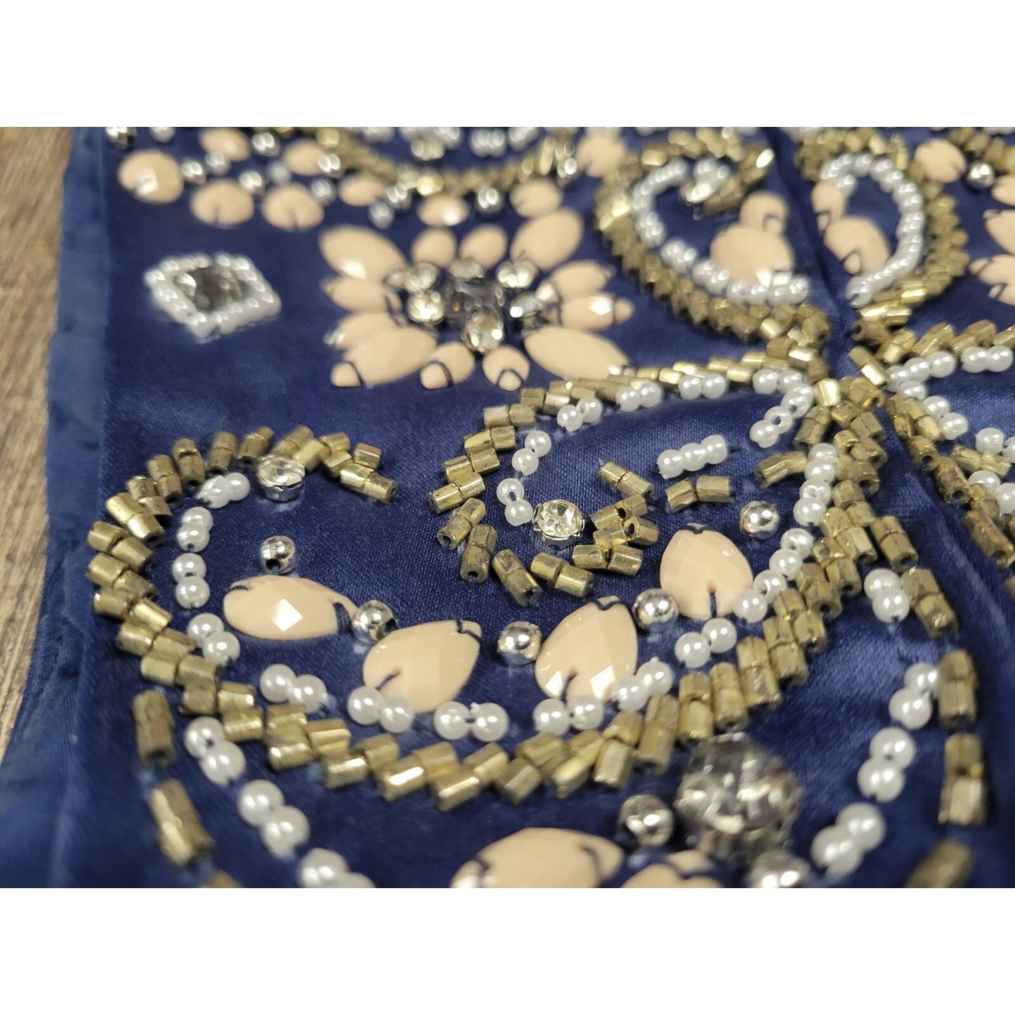Rachel Allan Hand-Beaded Navy Blue Satin 2 Piece Prom Dance Dress Size 12