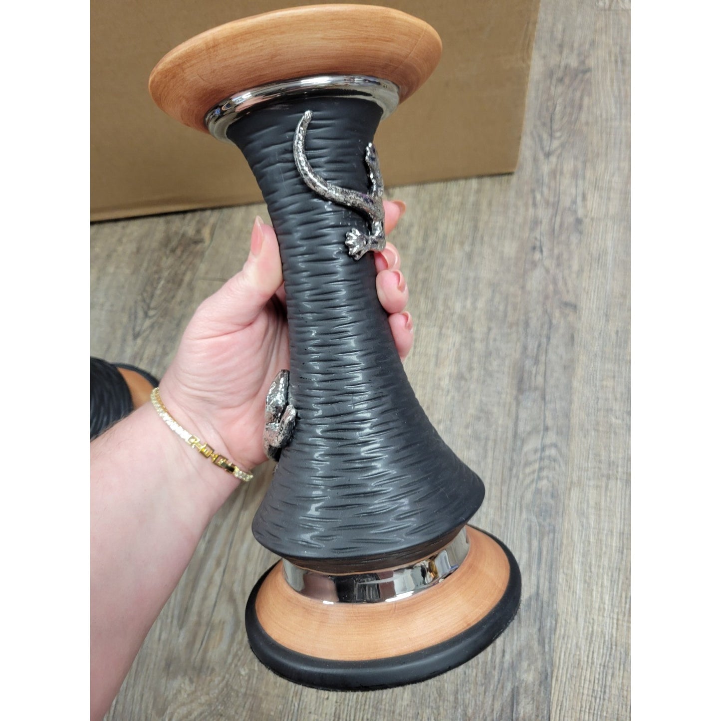 Fitz & Floyd Exoticals Salamander Pillar Candleholders Black Decor Lizard Pair