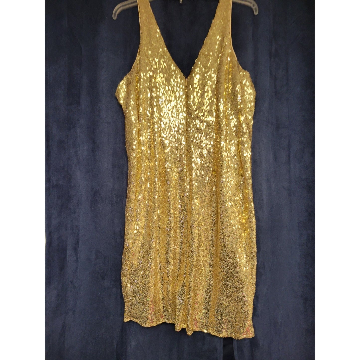 Eva USA Bright Gold Sequin Short Formal Party Homecoming Dance Dress Size Large