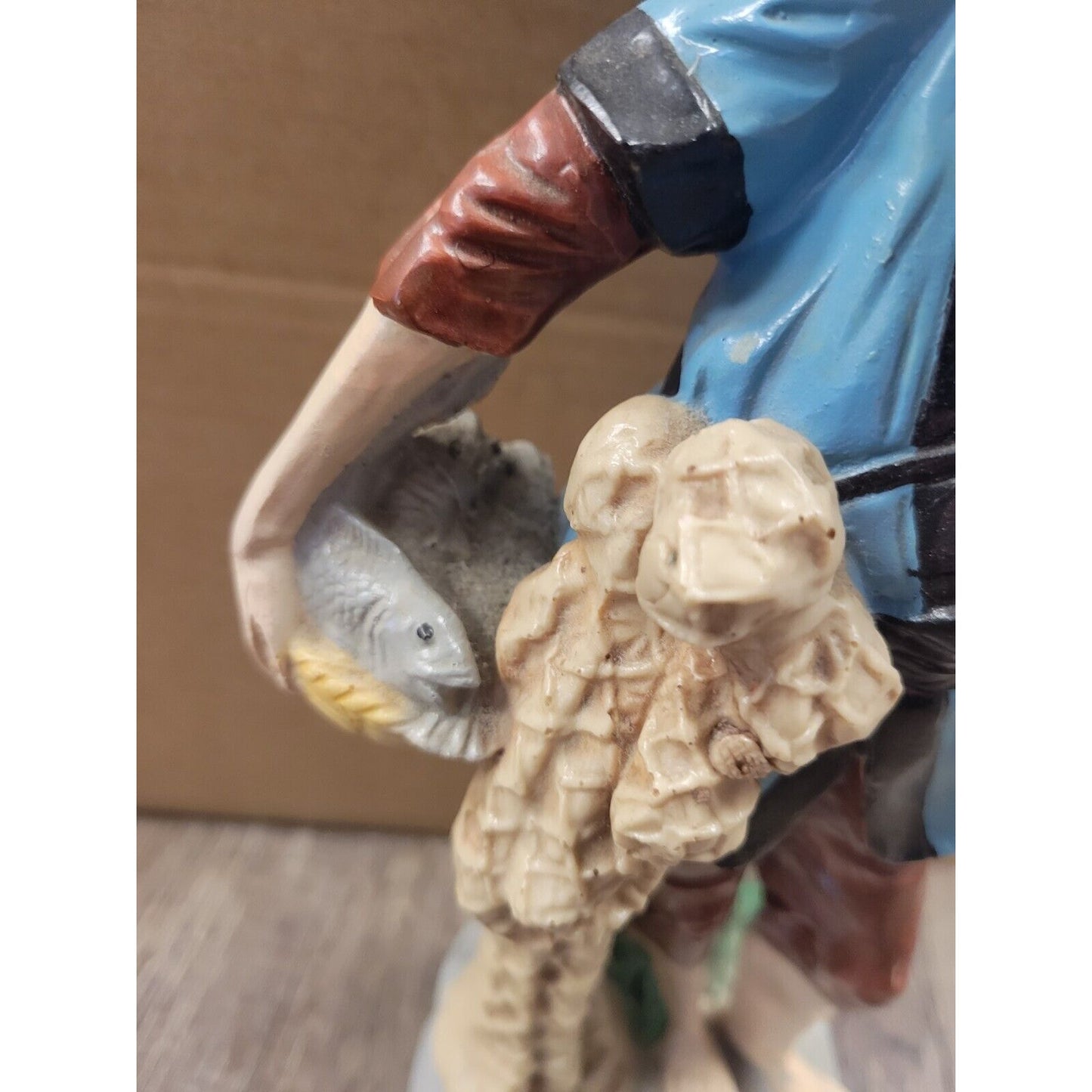 Vintage Asian Oriental 13" Fishing Fisherman Figurine Antique Statue Japanese