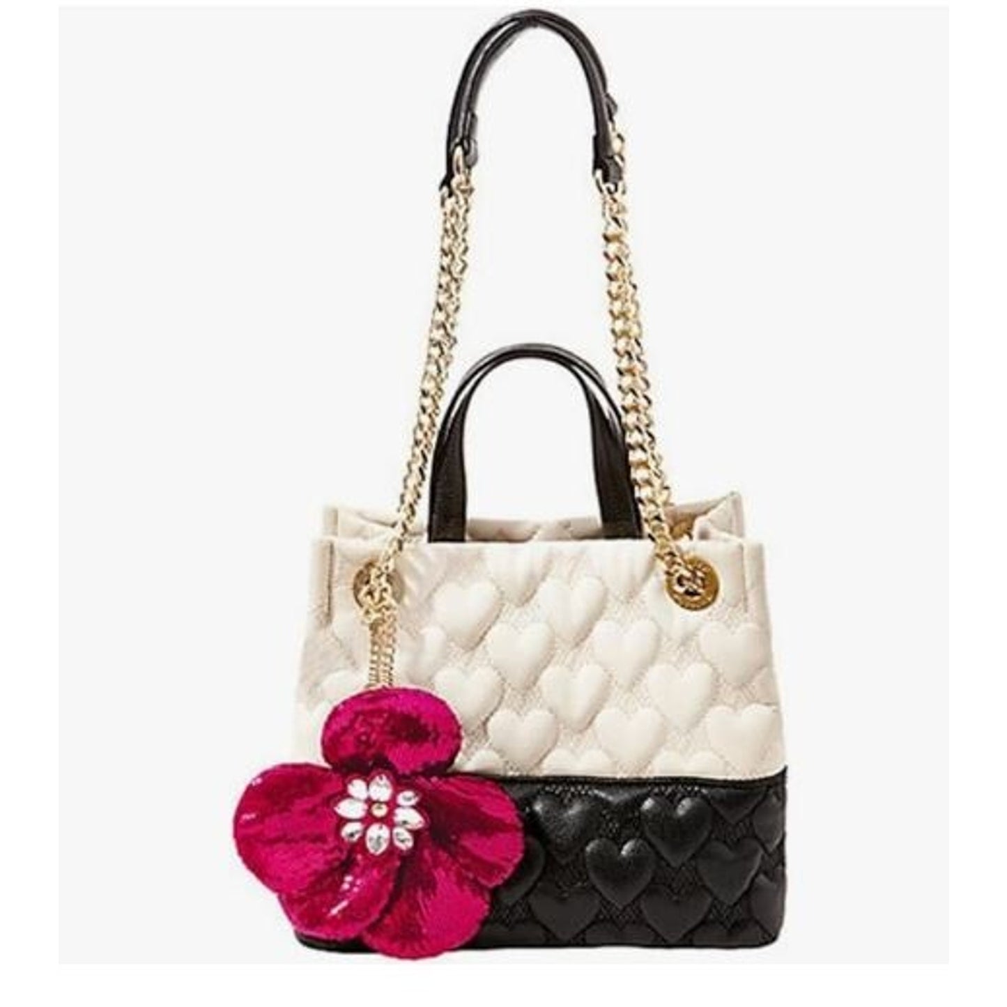 Betsey Johnson Be My Better Half Handbag Chain Strap Black Ivory Pink Purse