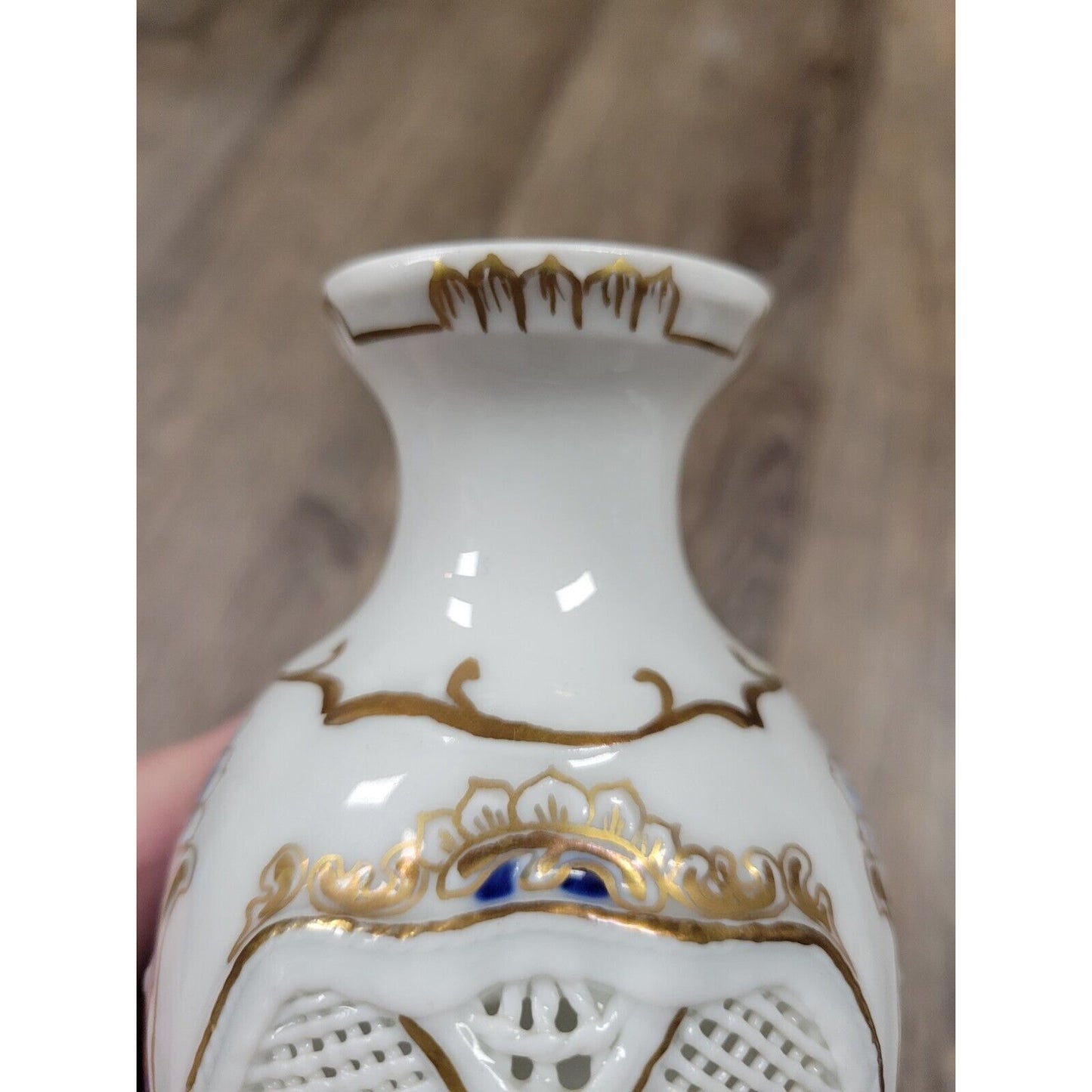 Handpainted Romania Fine Porcelain Bud Flower Vase Cobalt Blue Gold Moga Texture