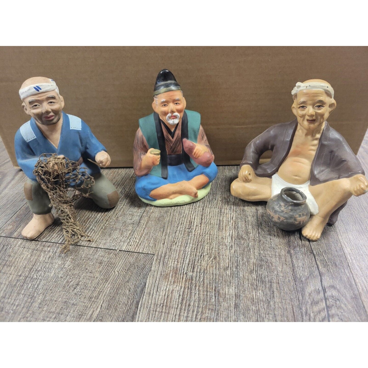 Vintage 1950's Hakata Urasaki Fish Vendor Figurines Lot of 3 - 5" tall Each
