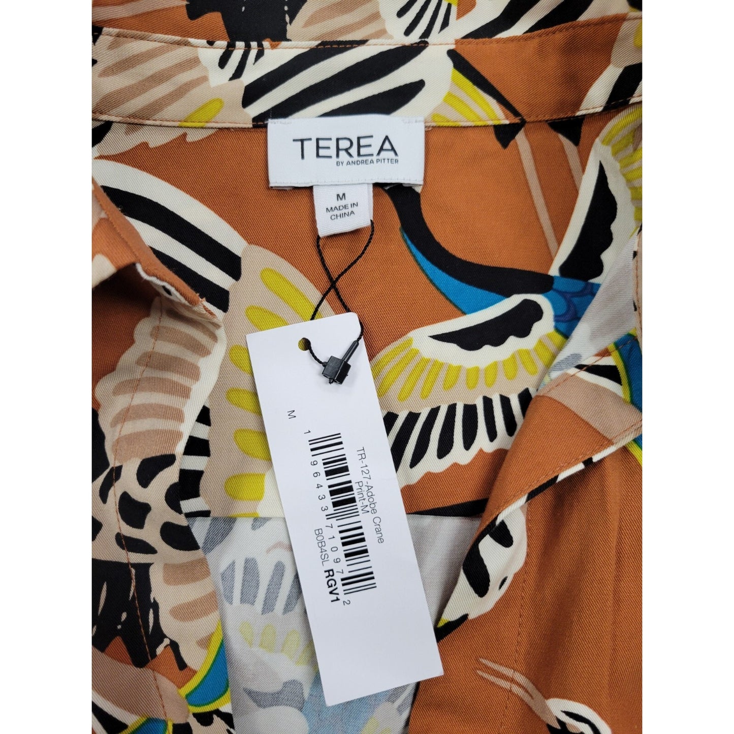 TEREA NWT Raina Draped Crossover Maxi Dress, Adobe Crane Print Size Medium