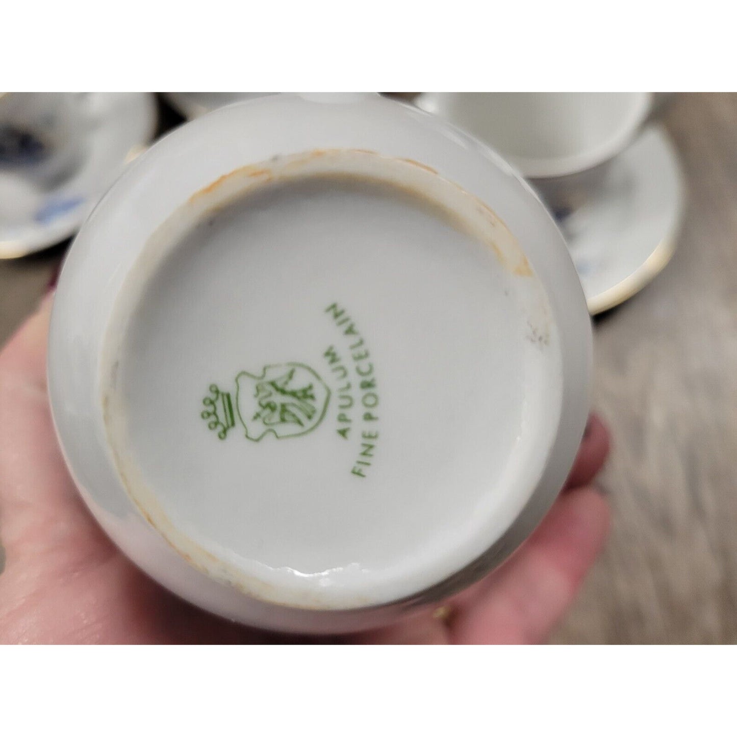 Handpainted Romania Blue Fine Porcelain Tea Cups Saucers 10 Pieces Vintage White
