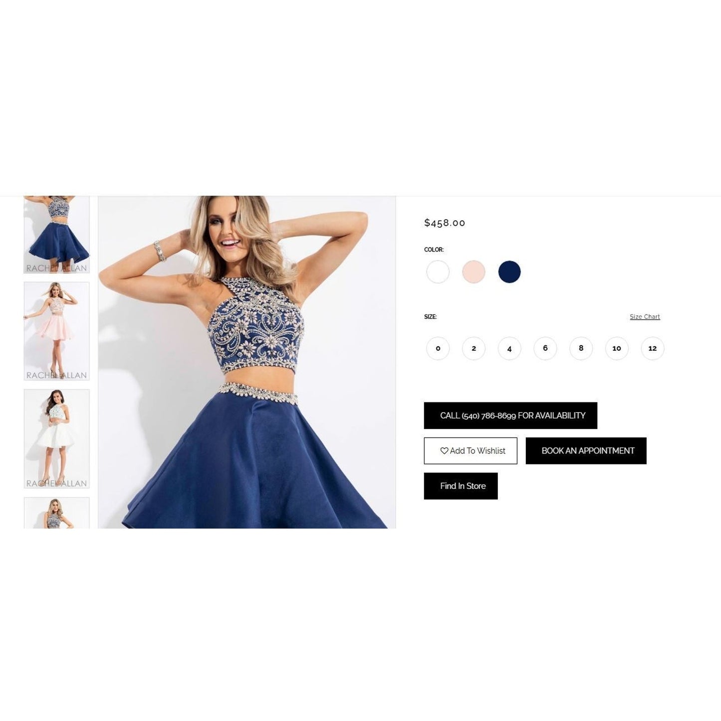 Rachel Allan Hand-Beaded Navy Blue Satin 2 Piece Prom Dance Dress Size 12