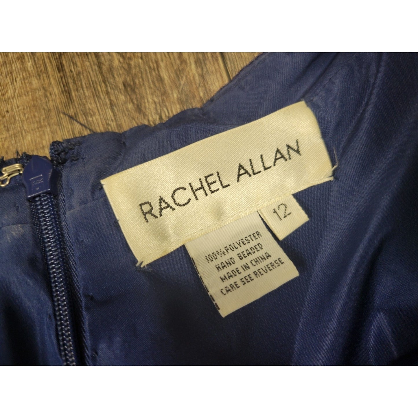 Rachel Allan Hand-Beaded Navy Blue Satin 2 Piece Prom Dance Dress Size 12