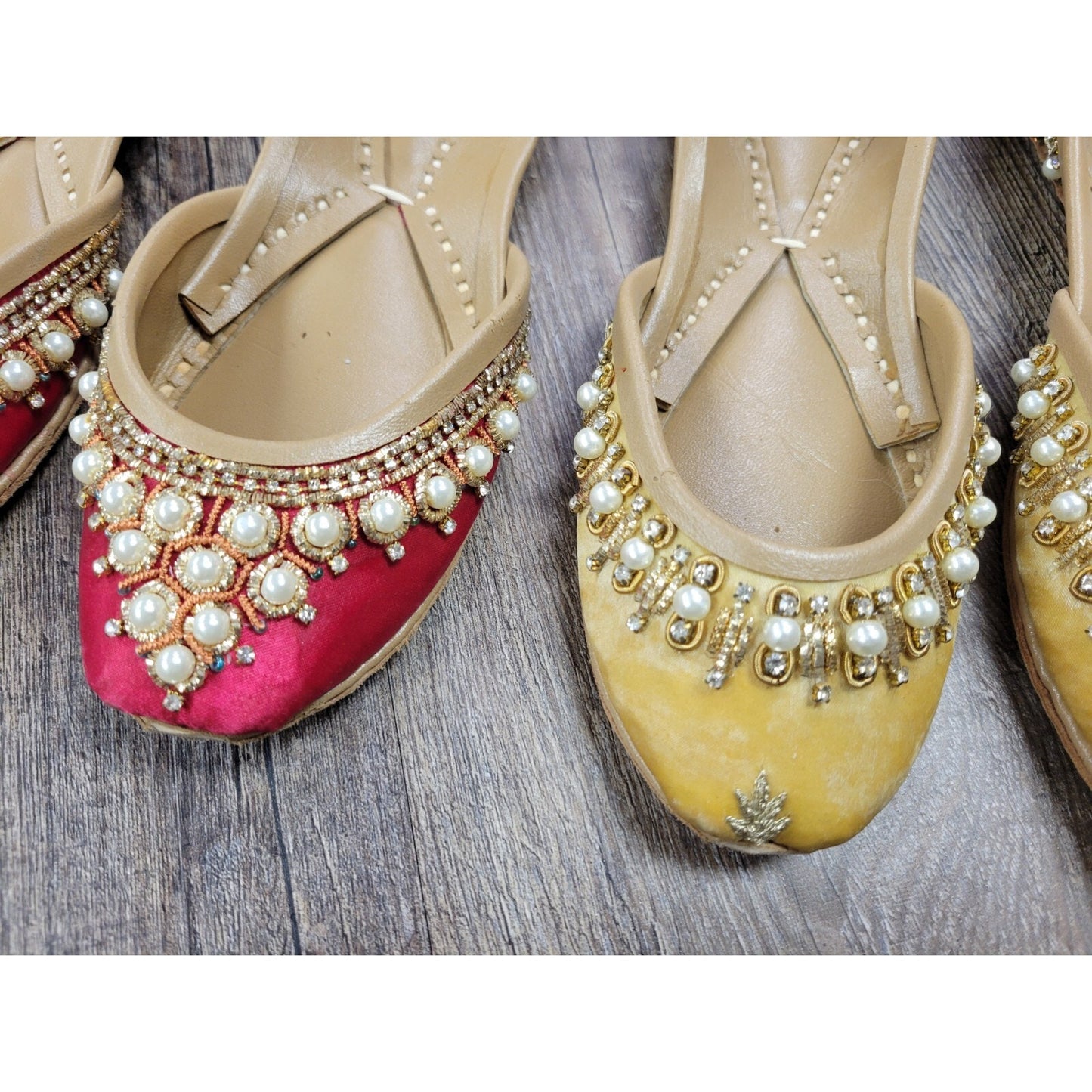 Soma Hand Artisan Made Leather Beaded Velour Pakistan Shoes 6 Flats Red Yellow