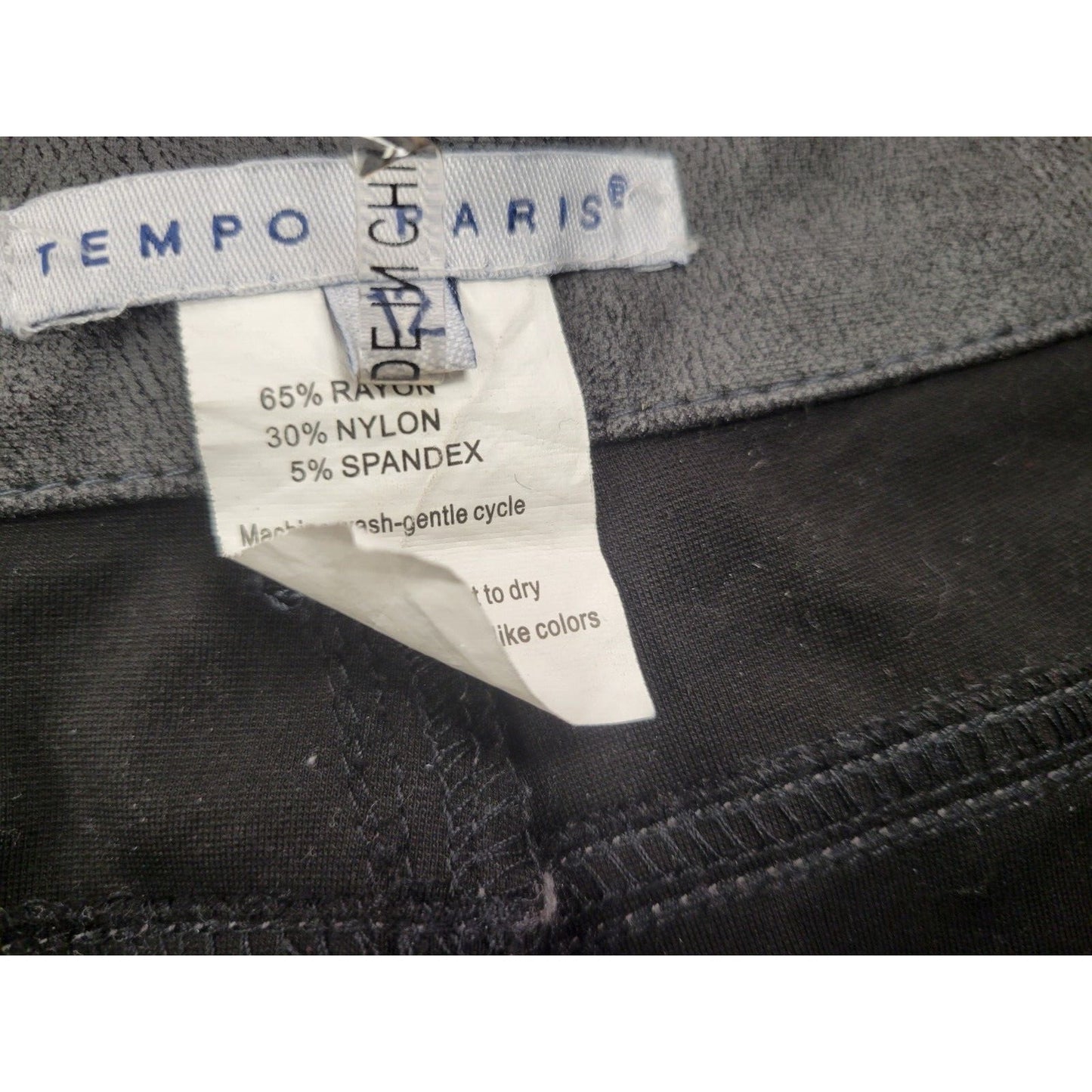 Tempo Paris Faux Leather-Feel Black Gray Straight Leg Dress Pants Womens Size 12