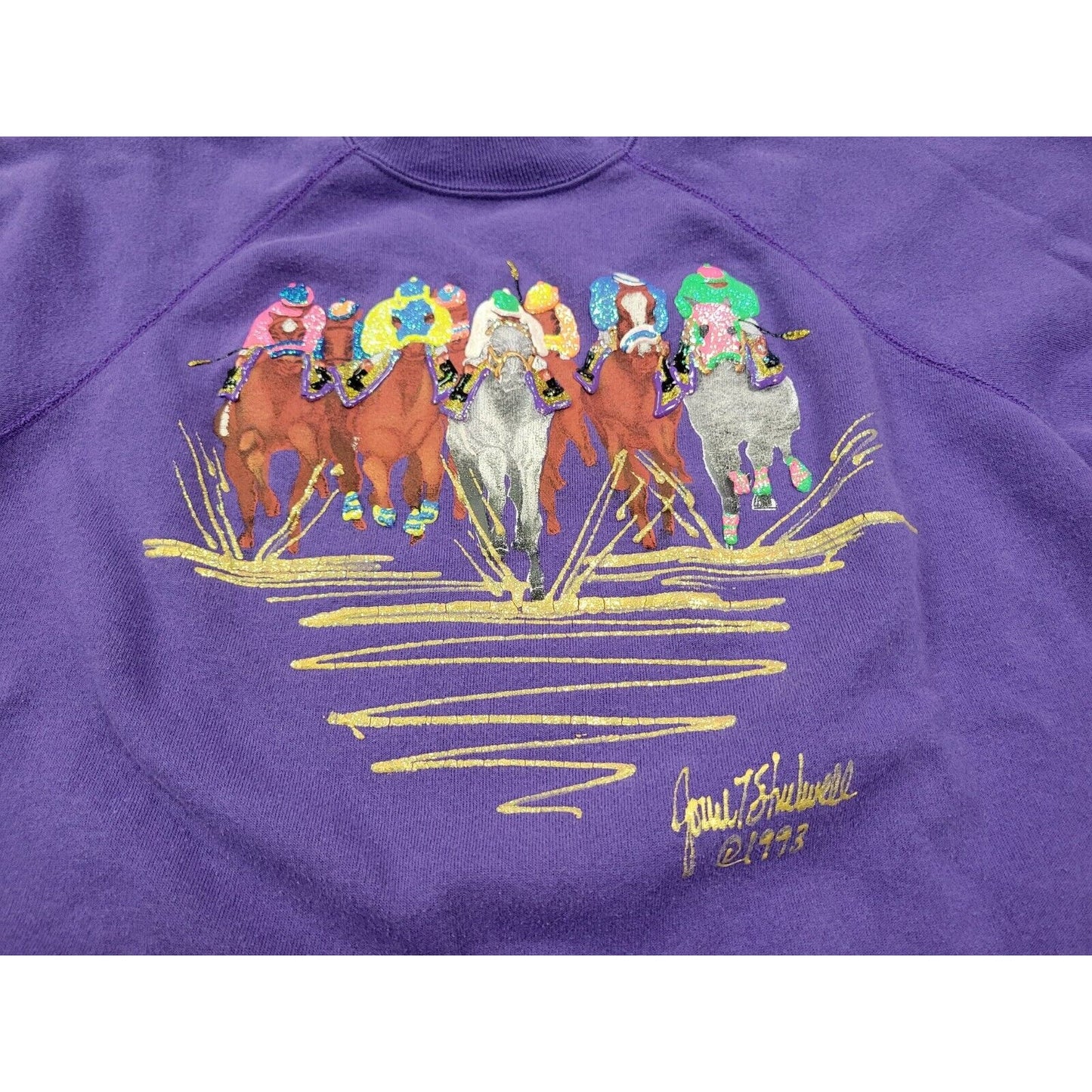 1993 Handpainted Kentucky Derby Race Horse Crewneck Joan Studwell XL Sweatshirt