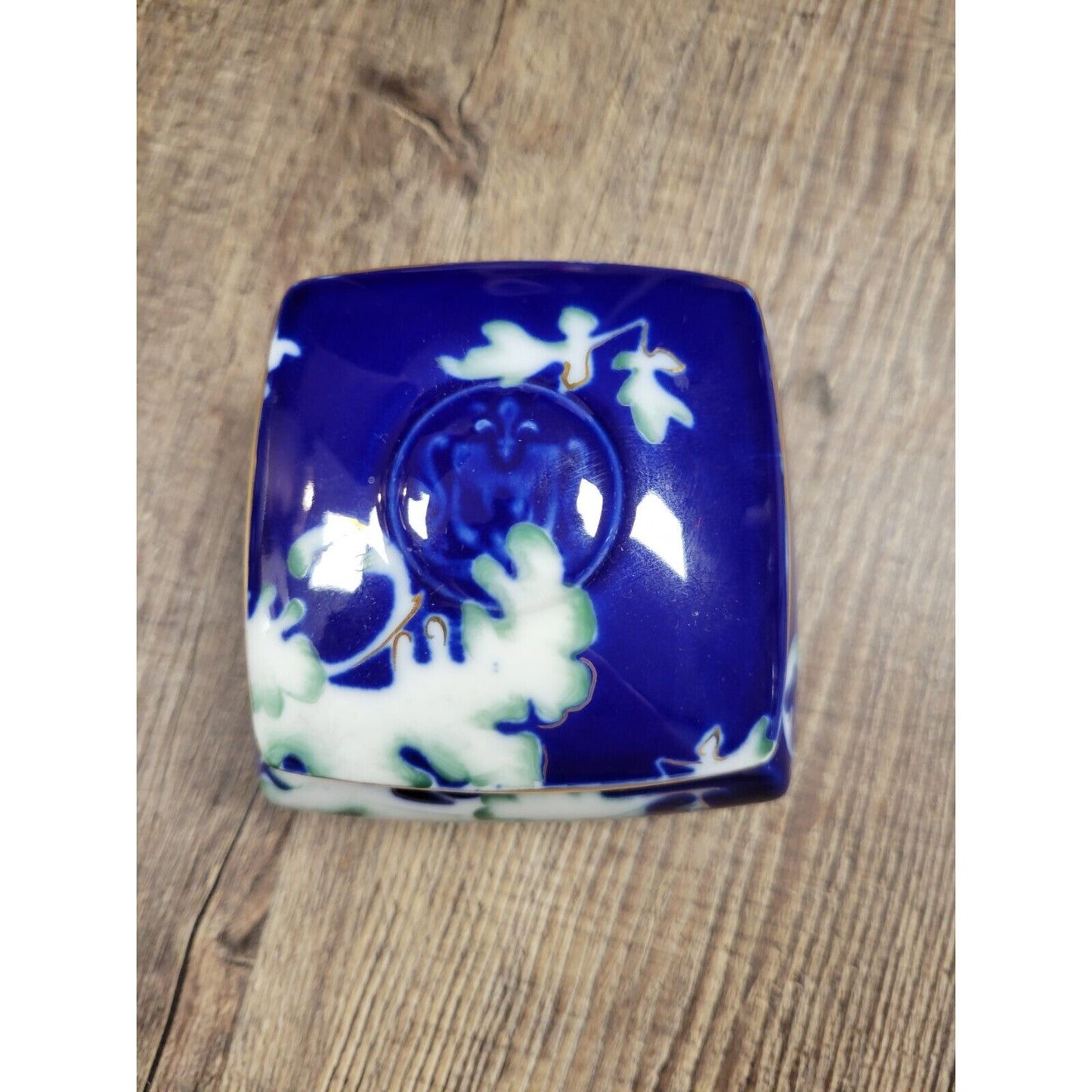 Handpainted Romania Fine Porcelain Moga Cobalt Blue Gold Trinket Box w/ Lid