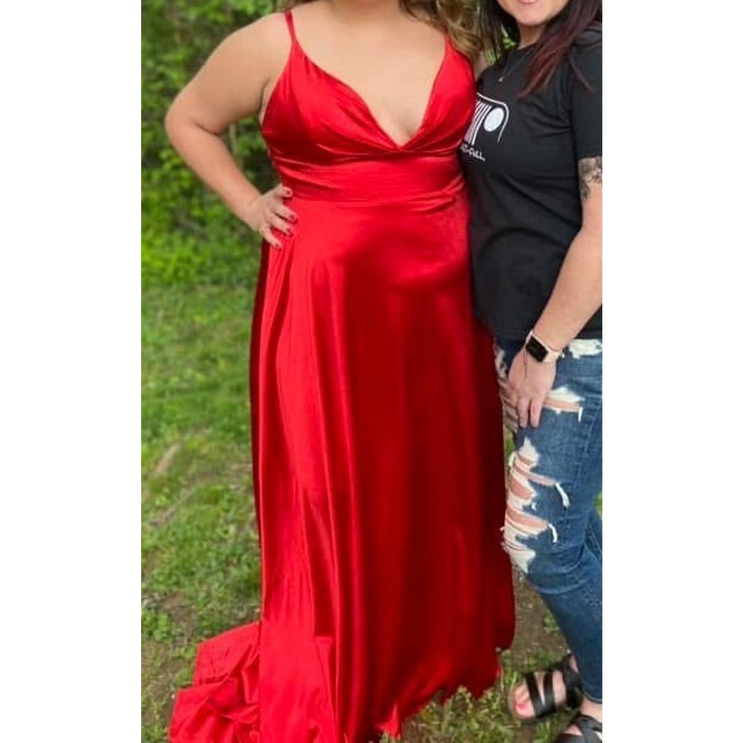 Cinderella Divine Solid Red Stretch Satin Formal Dance Homecoming Dress Size 22