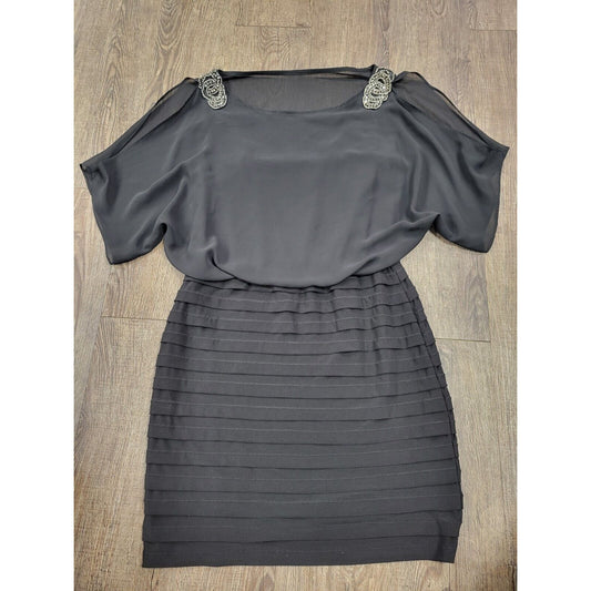 XSCAPE BY JOANNA CHEN Beaded Cold Shoulder Size XS 2 Black Dress