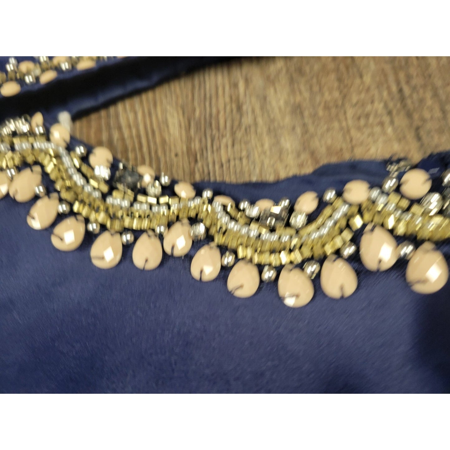 Rachel Allan Hand-Beaded Navy Blue Satin 2 Piece Prom Dance Dress Size 12