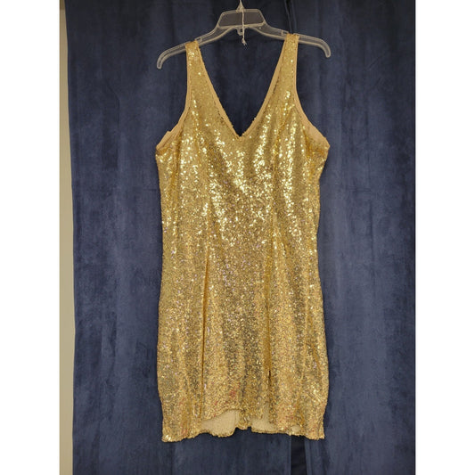 Eva USA Bright Gold Sequin Short Formal Party Homecoming Dance Dress Size Large