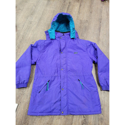L.L. Bean Purple Vintage 1980s 1990s Snow Parka Hooded Ski Coat Small Gold Label