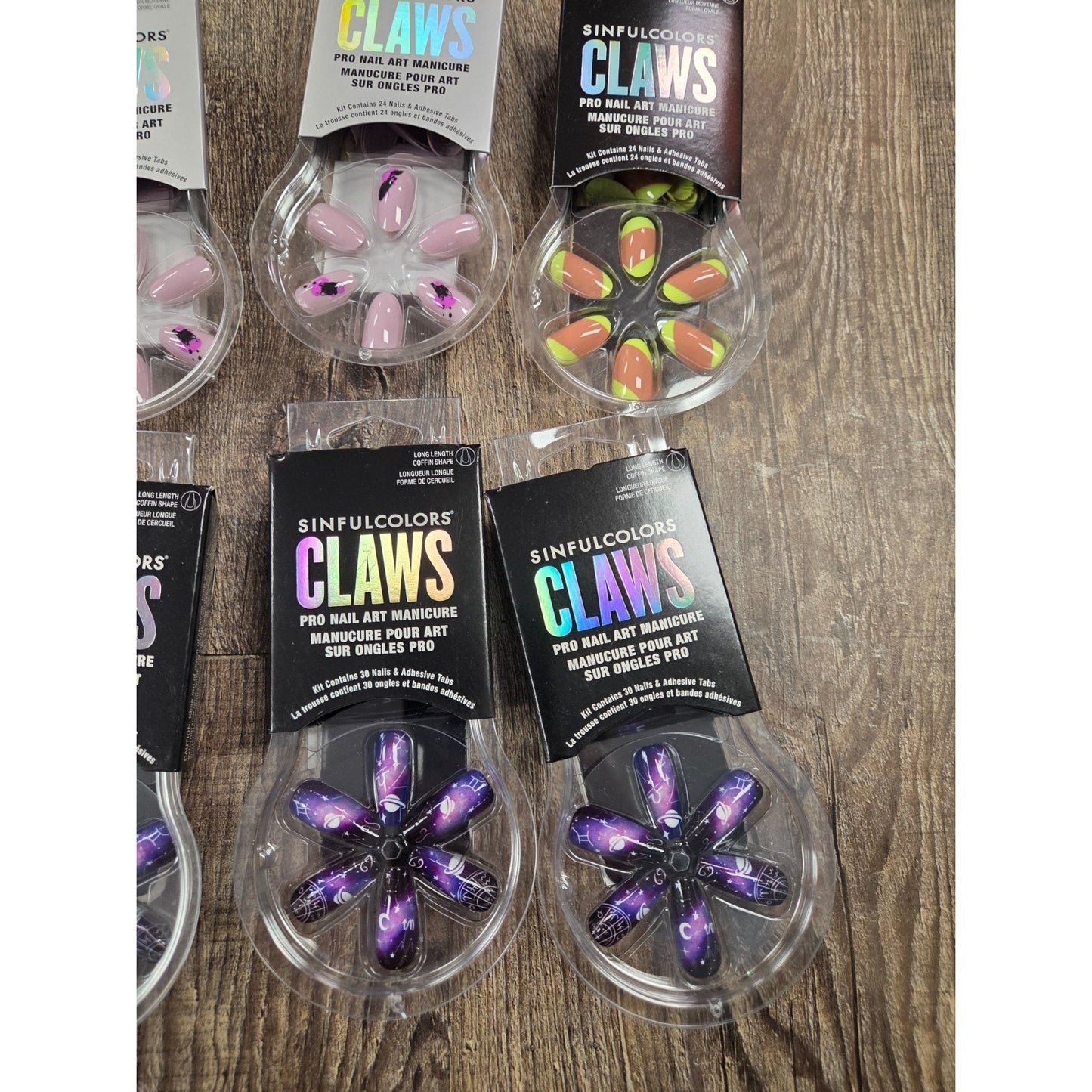 Sinful Colors CLAWS Nail Art Press On Sets Long Coffin Medium Oval Mixed Lot of8