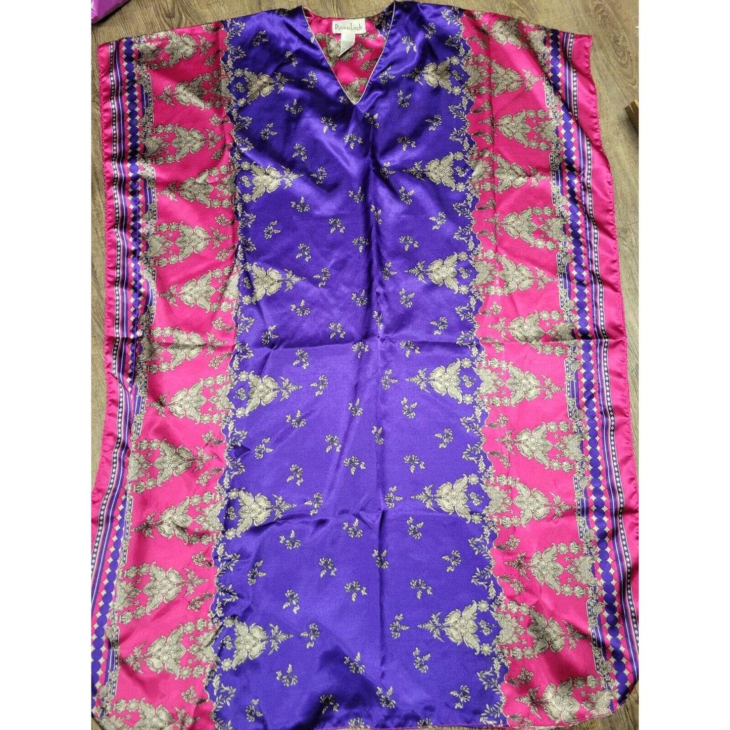 Patricia Leigh Satin Purple Pink Mumu Long Resort Dress OSFM Gown