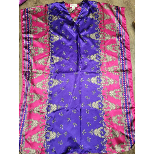 Patricia Leigh Satin Purple Pink Mumu Long Resort Dress OSFM Gown