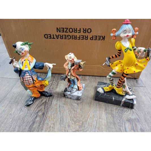 Fontanini Depose Italy Clown Figurine On Carrara Marble Base Vintage Lot of 3