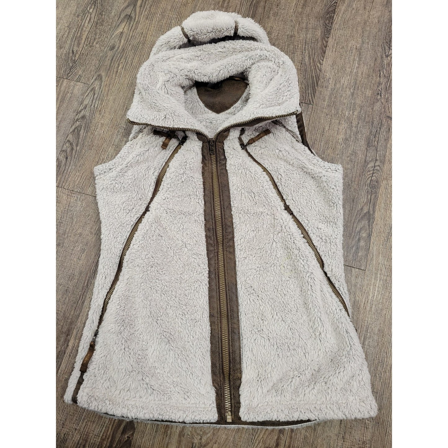 Kuhl Plush Flight Vest Hooded Stone Beige Luxurious Italian fleece Full Zip Smal