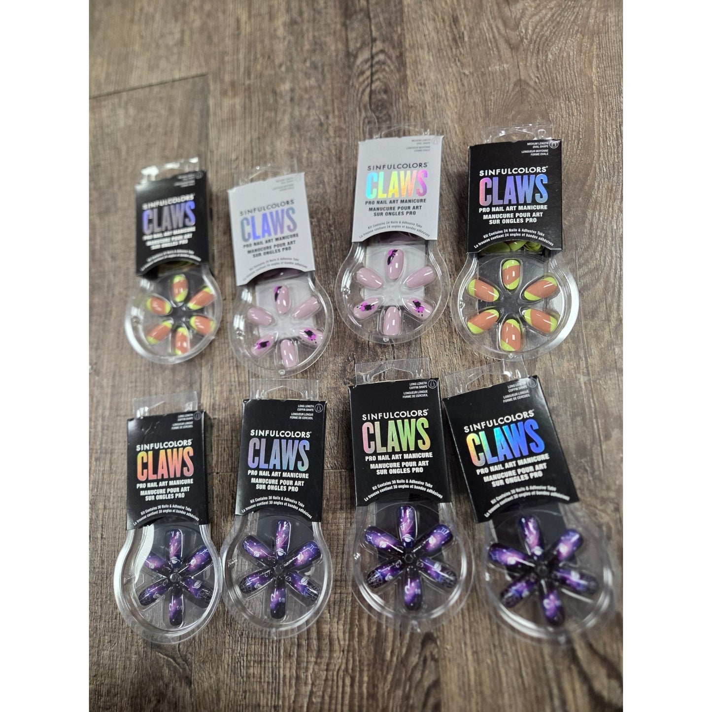 Sinful Colors CLAWS Nail Art Press On Sets Long Coffin Medium Oval Mixed Lot of8