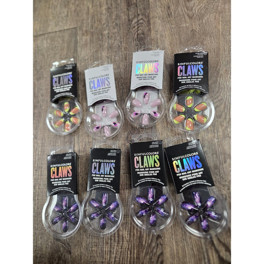 Sinful Colors CLAWS Nail Art Press On Sets Long Coffin Medium Oval Mixed Lot of8
