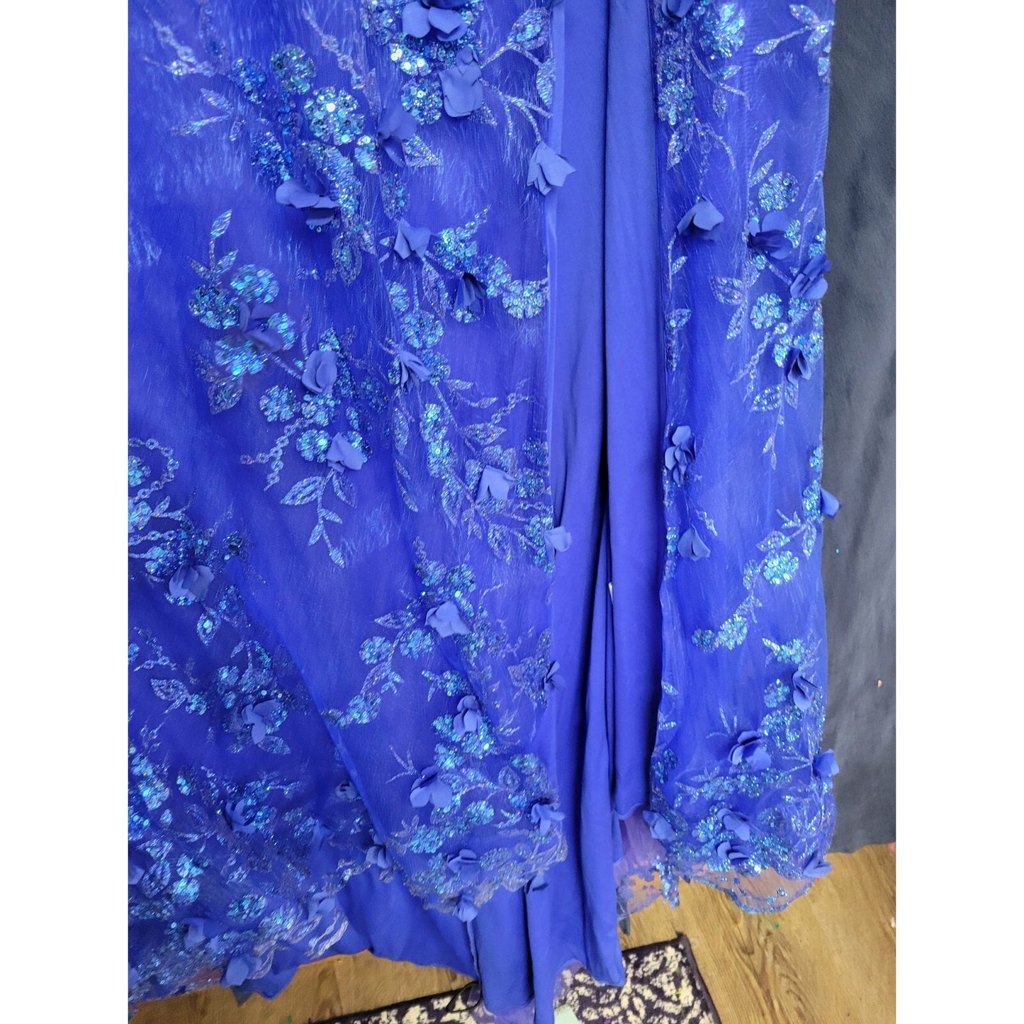 Ladivine by Cinderella Royal Blue Off The Shoulder 3D Applique Floral Gown 18