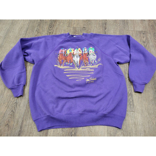 1993 Handpainted Kentucky Derby Race Horse Crewneck Joan Studwell XL Sweatshirt