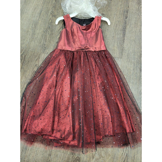 Kid's Dream KD952 Lace Trim Long Tulle Dress Dark Red Black Tulle Jeweled 9/10